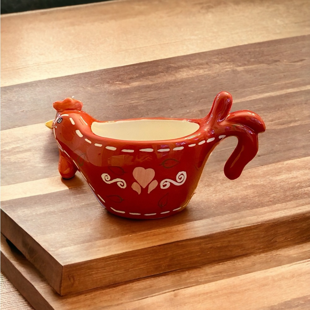Vintage Style Red Ceramic Rooster Bowl Cottagecore Farmhouse Decor